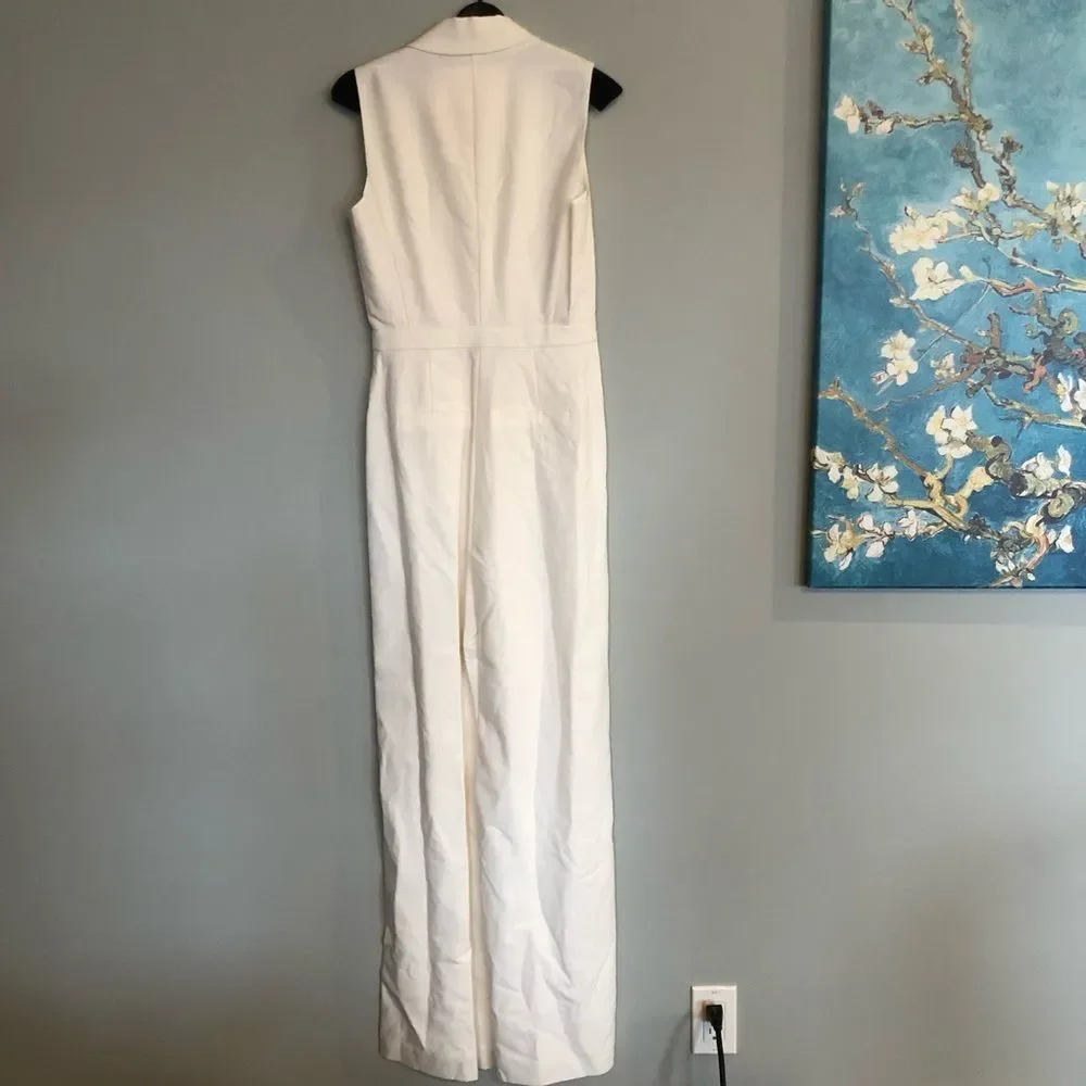 Rachel Zoe Karli Wide Leg Virgin Wool Twill Jumpsuit Sleeveless off-white/ Ecru - Picture 4 of 8